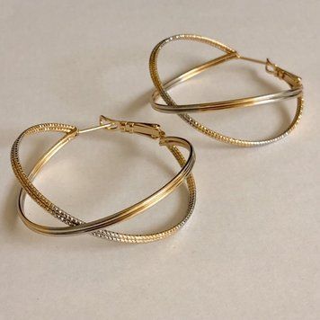 Сережки Xuping кільця з напиленням Позолоти 18К та Родія d-13,5х37мм + - 55720 фото