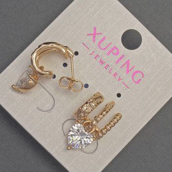 Серьги пусеты шарики Xuping сердце с белым кристаллом d-21х12мм+- позолота 18к 55699 фото