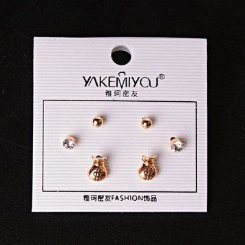 [ 5 мм ] Сережки грошові мішки кульки страза Gold 3305 фото