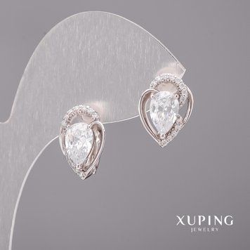 Сережки Xuping з білими камінню 11х15мм Родій 56639 фото