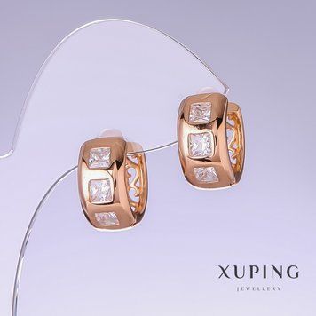Сережки Xuping з білим цирконом L-17мм s-8мм позолота 18к 55743 фото