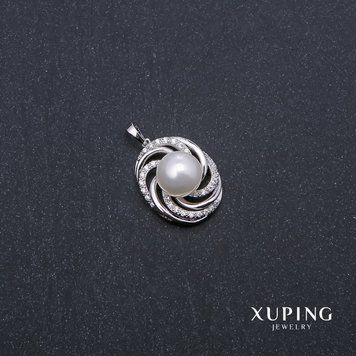 Кулон Xuping з перлами "Майорка" 23х19х32мм родій 18к 56111 фото