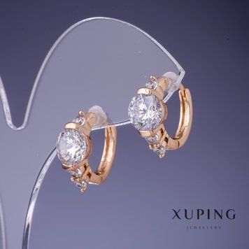 Сережки Xuping з білими кристалами 17х8мм "позолота 18К" 55837 фото