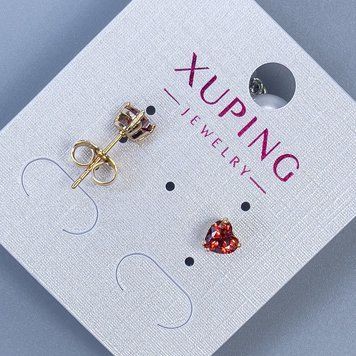 Сережки пусети кульчики Xuping Серце з червоним каменем 5мм+- позолота 18к 57215 фото