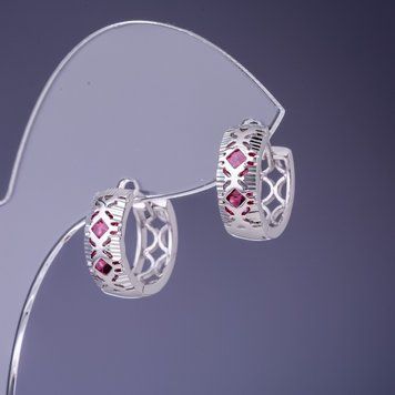 Серьги Xuping с розовыми цирконами 14х6мм родий 55556 фото