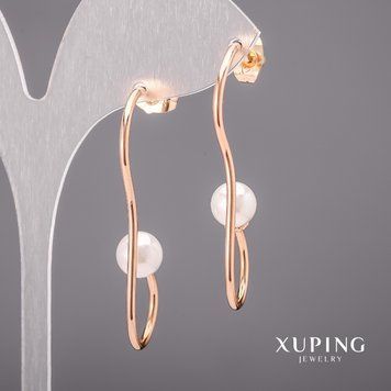 Сережки Xuping з перлами Майорка 15х45х8мм Позолота 18К 56674 фото