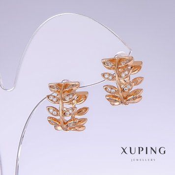 Серьги Xuping Веточки с белым цирконом L-15мм s-9мм позолота 18к 57030 фото