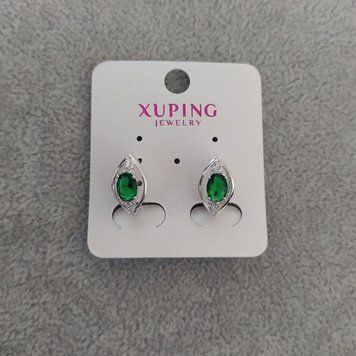 Сережки Xuping із зеленими каменями 9х16мм Родій 57011 фото