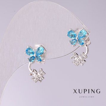 Сережки Xuping Метелики з блакитними каменями 15х9мм родій 56793 фото