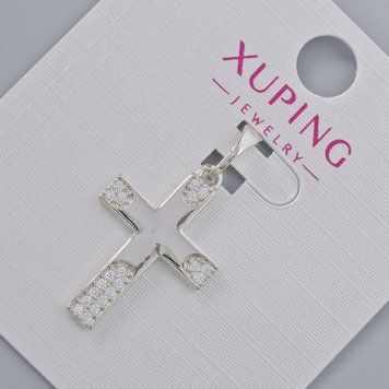 Кулон "Крест" Xuping с белыми стразами d-22х15мм+ - L-27мм+- родий 57495 фото