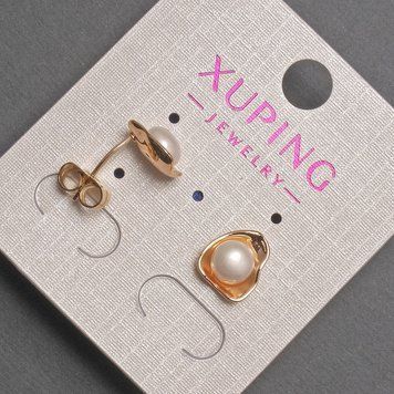 Серьги пусеты шарики Xuping с жемчужиной d-10мм+- позолота 18к 55304 фото