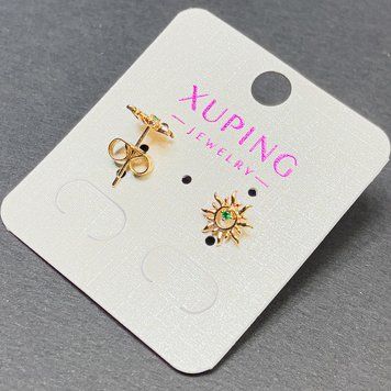 Серьги пусеты серьги пульчики Xuping с зеленым кристаллом 9мм+- позолота 18к 57425 фото