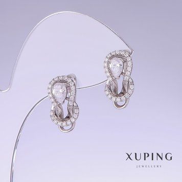 Сережки Xuping з білими цирконами L-17мм s-9мм родій 56874 фото