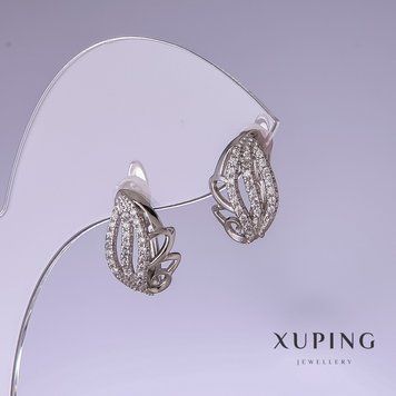 Знижка! Сережки Xuping з білими стразами 14х10мм родій 56897 фото