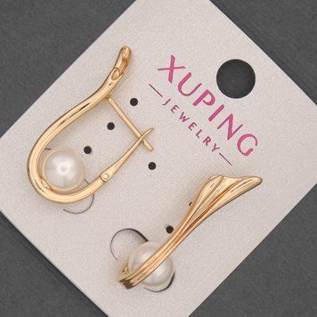 Серьги Xuping с бусиной Майорка d-8мм+- L-29мм+- Позолота 18К 55840 фото