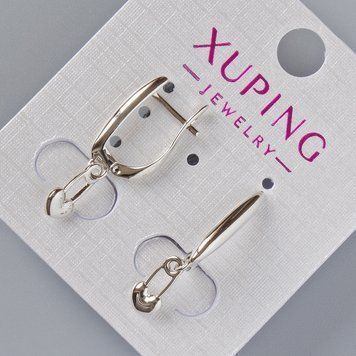 Серьги "Сердце" Xuping d-18х3мм, 10х5мм, L-26мм+-, родий 55656 фото