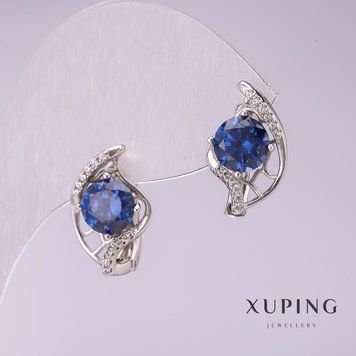 Сережки Xuping з синіми каменями 17х10мм родій 56780 фото
