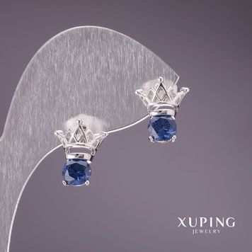 Знижка! Сережки Xuping з синіми каменями 12х13мм родій 55492 фото