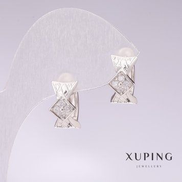 Сережки Xuping родій з білими стразами 7х12мм 55401 фото