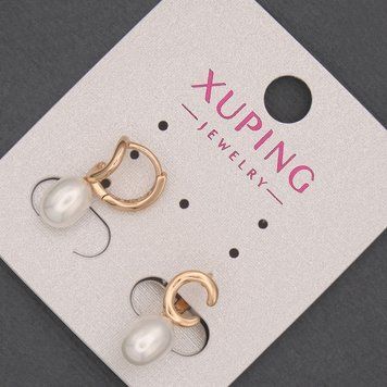 Серьги Xuping с бусиной Майорка d-6х8мм+- L-17мм+- Позолота 18К 55843 фото