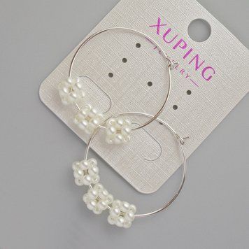 Сережки Xuping кільця з білими намистинами s-0,7мм+- d-29мм+- Родій 57025 фото