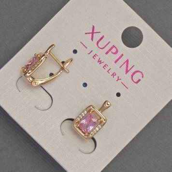Сережки Xuping з білими стразами тарожевим кристалом d-8мм+- L-14мм+- Позолота 18К 57115 фото