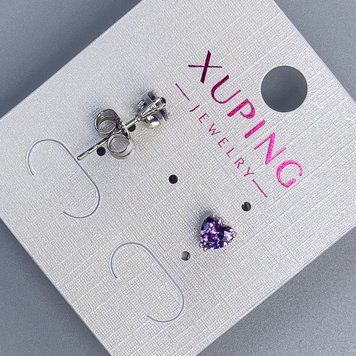 Сережки пусети кульчики Xuping Серце з фіолетовим каменем 5мм+- родій 57129 фото