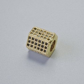 Фурнитура бусина-вставка черные стразы, d-8,5х8мм+-, отверстие d-4мм, золотистый цвет металла, 1 шт. 47315 фото