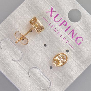 Серьги пусеты Xuping с оранжевым кристаллом d-8,5х6,5мм+- Позолота 18К 57421 фото