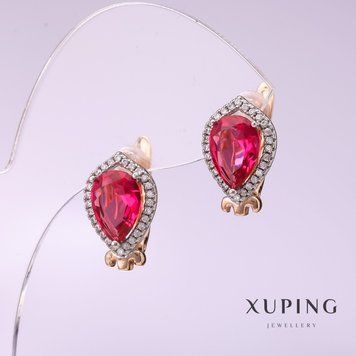 Серьги Xuping с камнем цвет малиновый 10х14мм позолота 18к 56989 фото