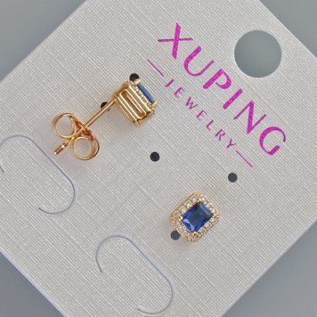 Сережки пусети Xuping з синім кристалом та білими стразами d-6,5х5,5мм+- Позолота 18К 57393 фото