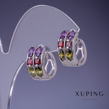 Серьги Xuping разноцветные камни 9х17мм родий 9х17мм 56933 фото