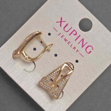 Серьги Xuping с белыми стразами d-8-12мм+- L-18мм+- Позолота 18К 55369 фото