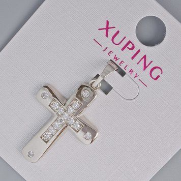 Кулон "Крест" Xuping с белыми стразами d-26х17,5мм+ - L-31мм+- родий 57493 фото