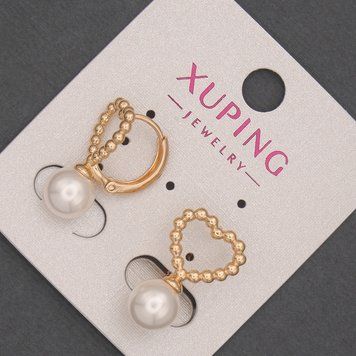 Серьги Xuping с бусиной Майорка d-8мм+- L-20мм+- Позолота 18К 55841 фото