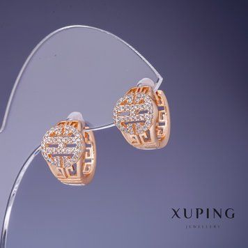 Сережки Xuping 13х10мм "позолота 18К" з білими стразами 55201 фото