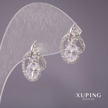Сережки Xuping з каменем колір білий 18х11мм родій 56643 фото