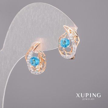 Сережки Xuping з блакитними каменями 11х16мм Родій, Позолота 18К 56627 фото