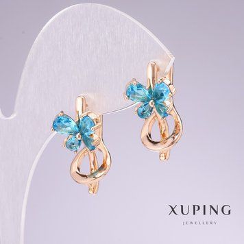 Сережки Xuping позолота 18к з блакитним камінням 20х11мм 55801 фото