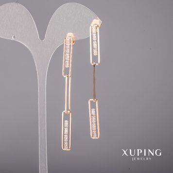 Сережки Xuping з білими каменями 6х70мм Позолота 18К 57063 фото