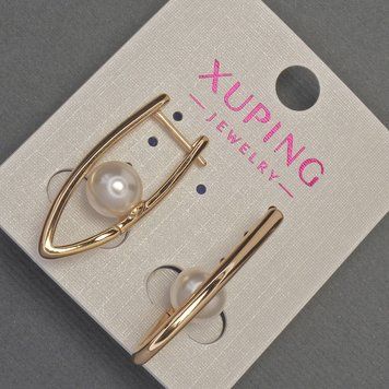 Серьги Xuping с бусиной Майорка d-8мм+- L-30мм+- Позолота 18К 55698 фото
