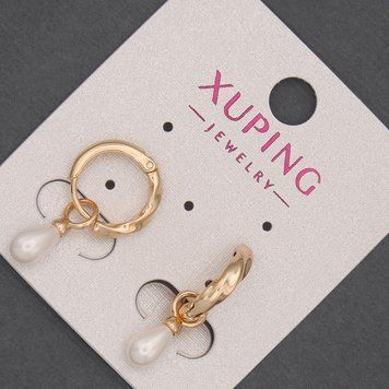 Серьги Xuping с бусиной Майорка d-5х7мм+- L-22мм+- Позолота 18К 55172 фото