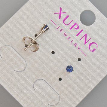 Серьги пусеты Xuping с синим кристаллом d-3,5мм+- Родий 57454 фото