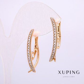 Серьги Xuping с белыми камнями 3х28мм Позолота 18К 55704 фото