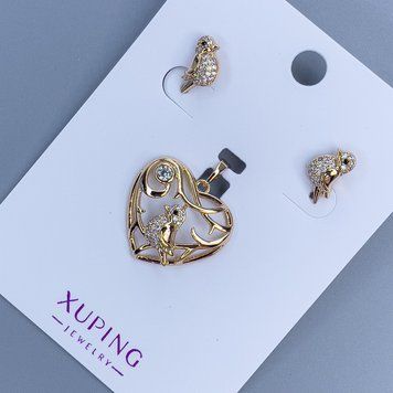 Набір Xuping пусети "Пташка" та кулон "Серце з пташкою" L-26мм+Позолота 18К 57107 фото