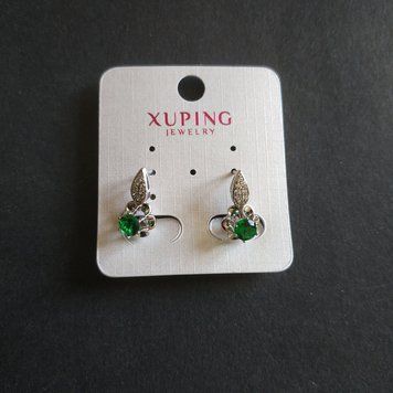 Серьги Xuping с зелеными цирконами 17х13мм родий 56744 фото