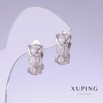 Сережки Xuping з білими цирконами L-17мм s-8мм родій 56728 фото