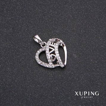 &nbsp;Кулон Xuping з білими каменями Серце 17х21мм Родій 55978 фото