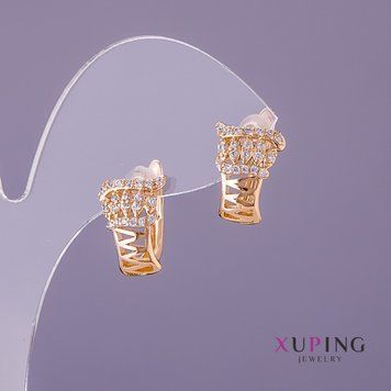 Серьги Xuping белые стразы d-10мм L-15мм цвет золото 55753 фото