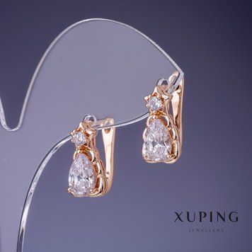 Сережки Xuping з білими кристалами 16х8мм "позолота 18К" 56858 фото